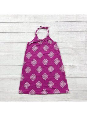 Hanna Andersson Girls Purple Halter Dress White Floral Print 120 S 6-7